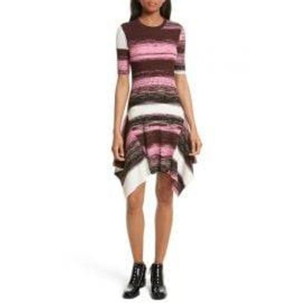 Opening Ceremony Pink Brown Striped Ribbed Dress Size L‎ — Asymmetrical Hem